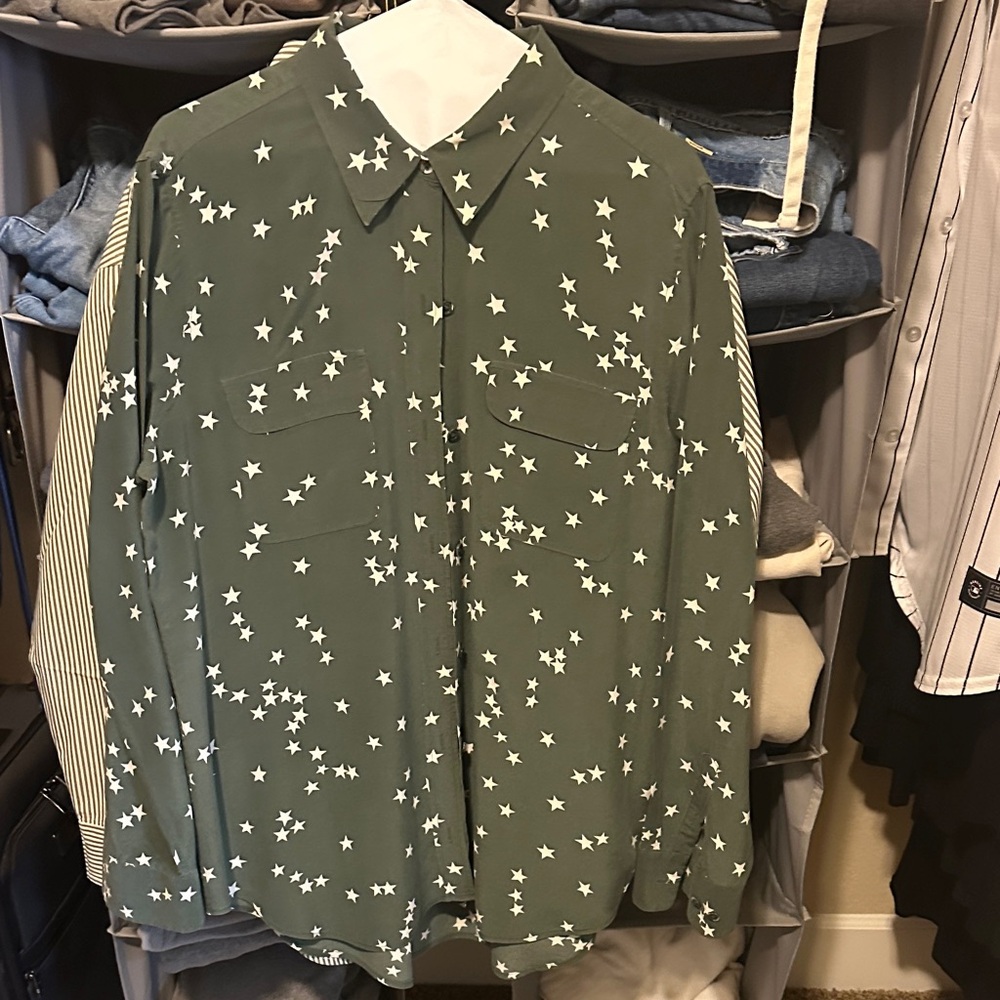 Equipment Green Star Patterned Button-Up silk Shirt